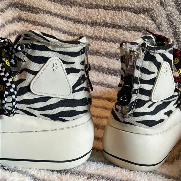 R13 Kurt Double Grommet Platform High Top Zebra Sneakers - Picture 3 of 11